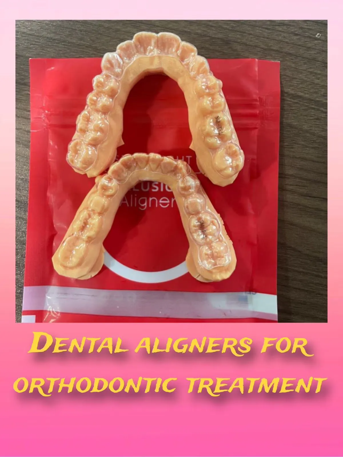 Custom clear dental aligner trays in sterile pouch for invisible orthodontic teeth straightening