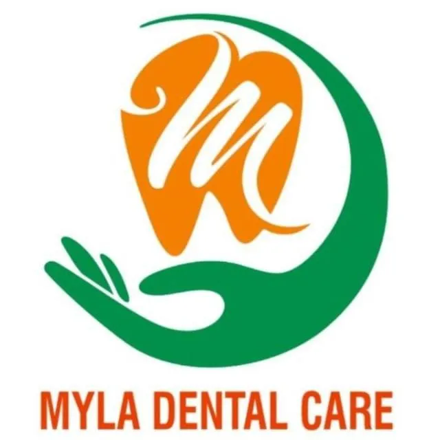 Myla Dental Care official green and orange logo brand identity in Guntur
